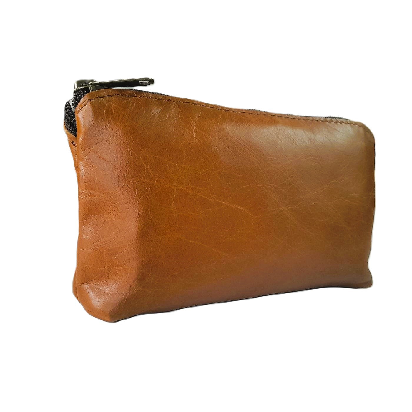 makeup purse in light tan cow hide