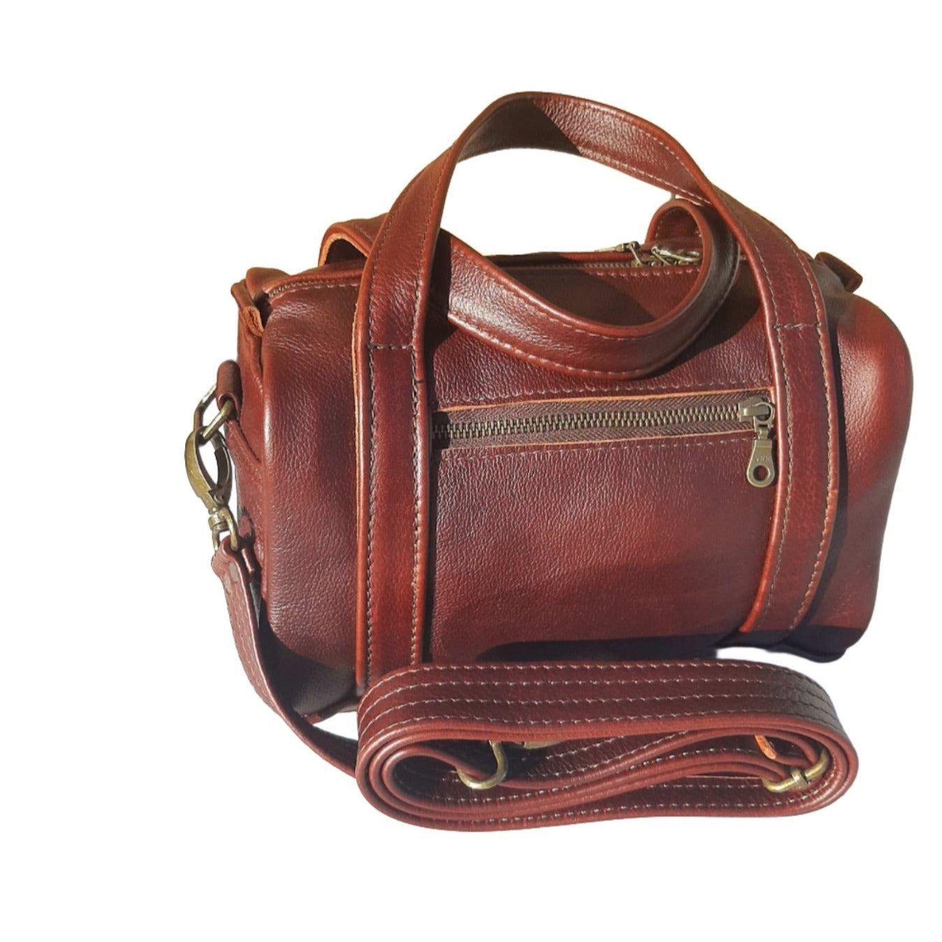 Alex Bathroom bags with Strap in dark tan colour from Cape Masai Leather