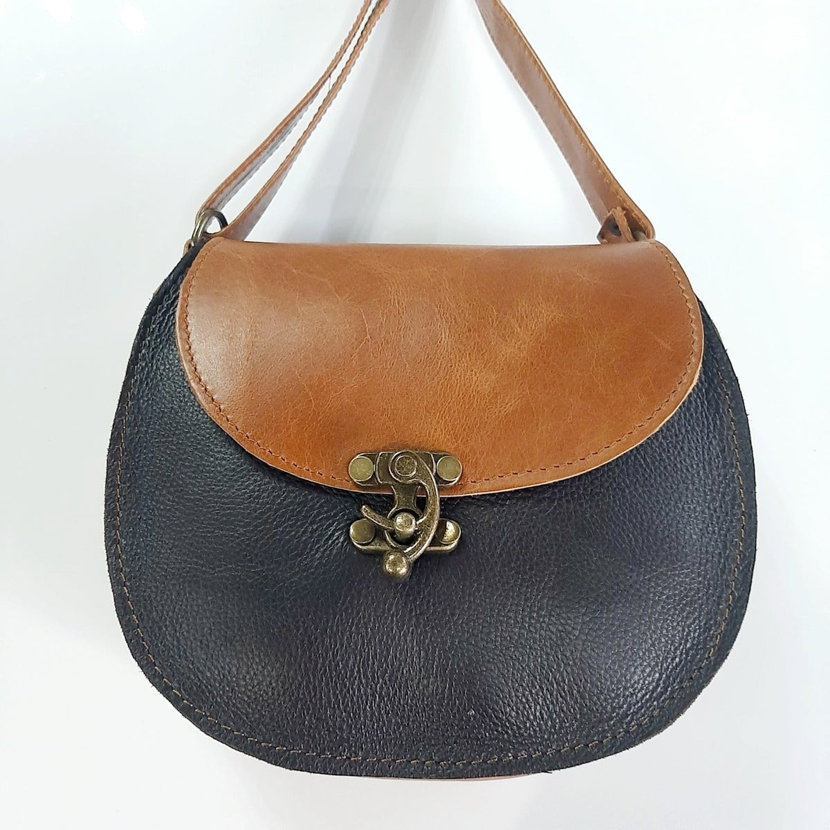D Bag big leather bags / Mini Sandle bag in mixed light tan and black made by Cape Masai leather in Cape Town