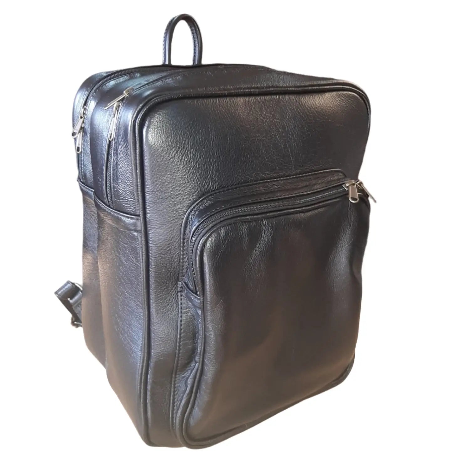 Everyday School Laptop Backpack with side pockets in black made by Cape Masai Leather.