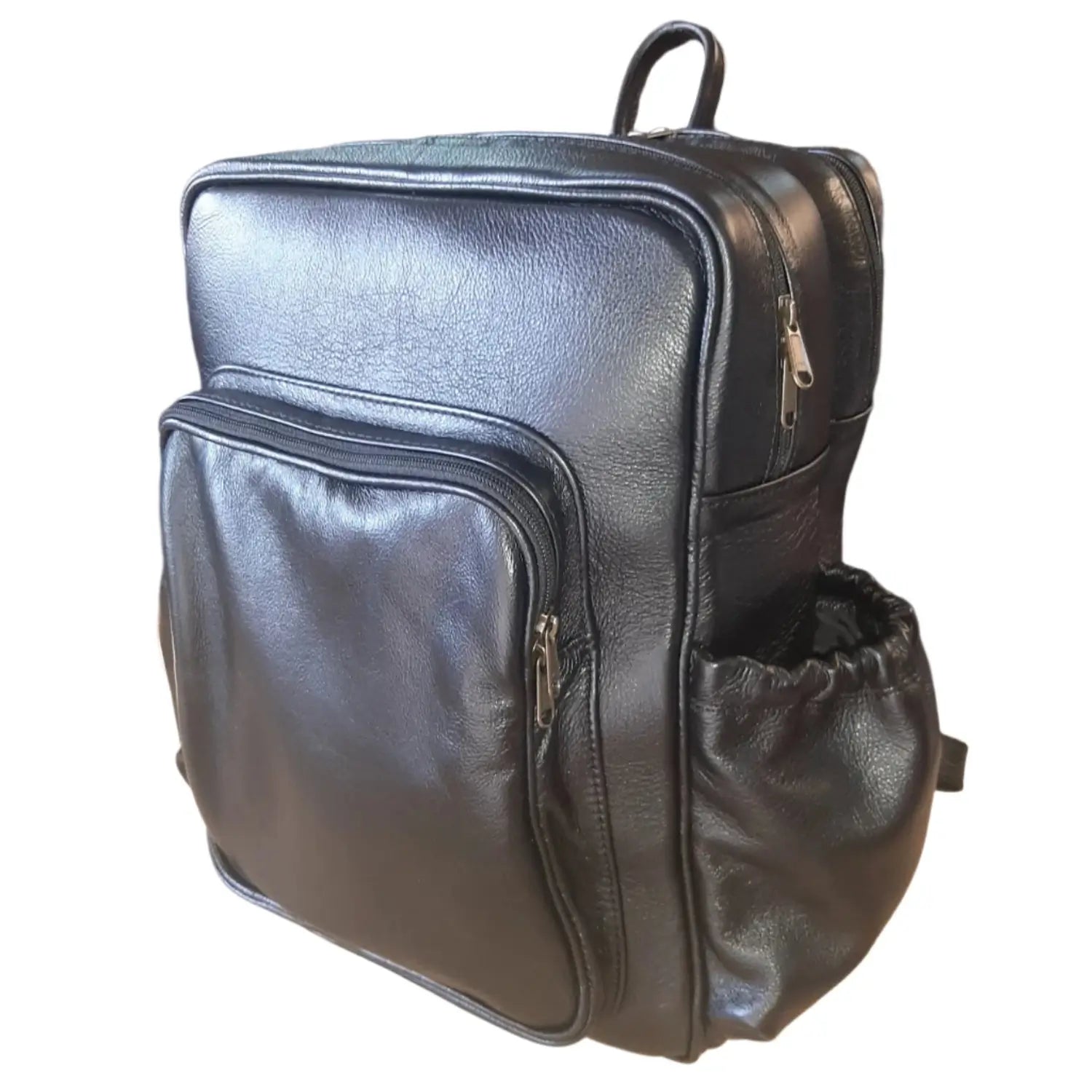 Everyday School Laptop Backpack with side pockets in black made by Cape Masai Leather