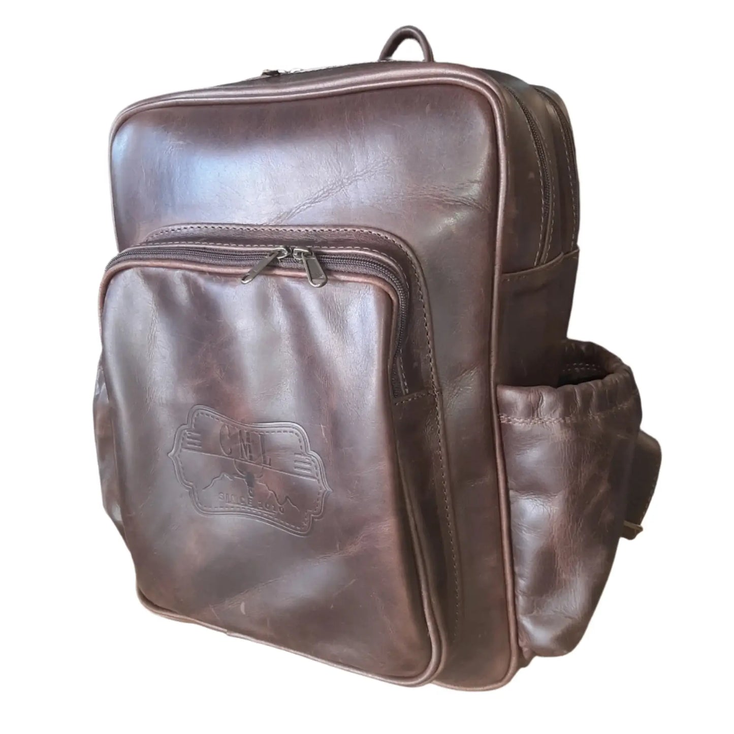 Everyday School Laptop Backpack with side pockets in diesel brown made by Cape Masai Leather.