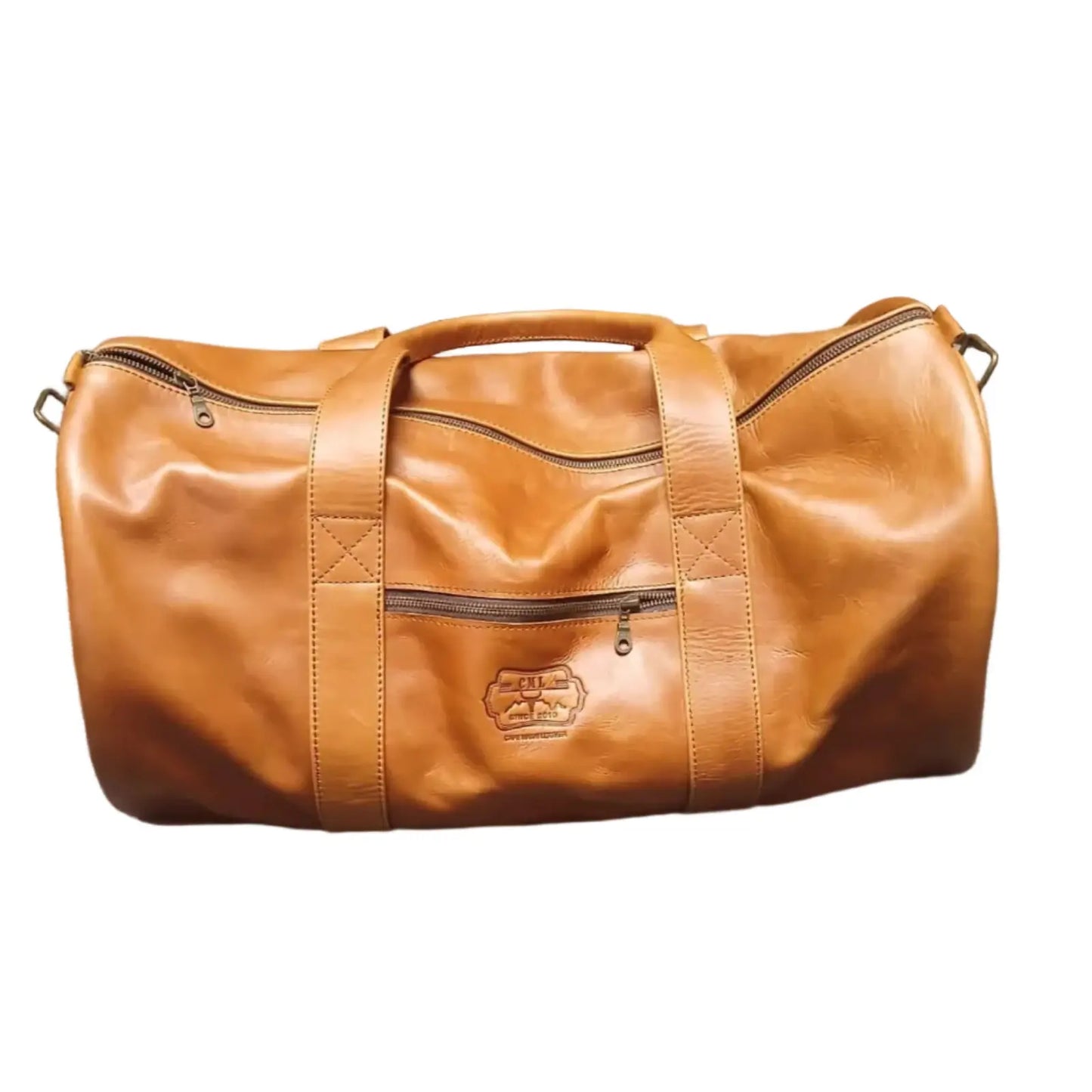 Genuine leather duffle bags for men in toffee tan