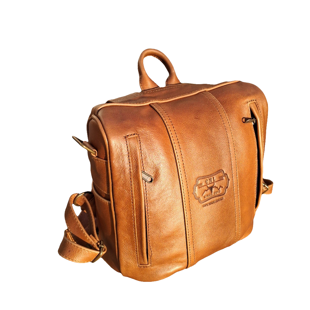 Helmare genuine leather backpack purse front view made cape Masai Leather in black colour