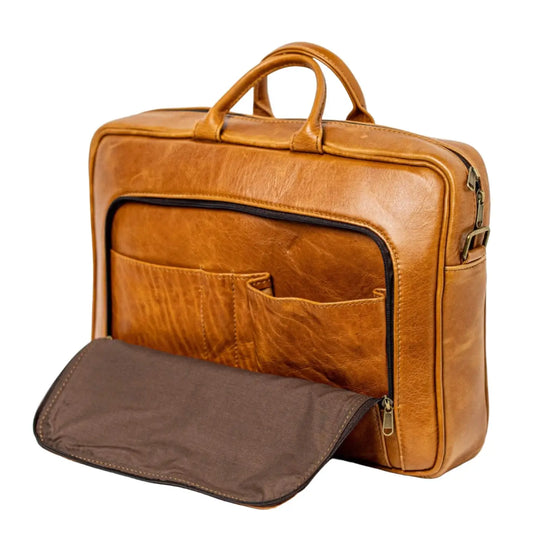 Iconic 15" laptop briefcase in bags light tan colour from Cape Masai leather