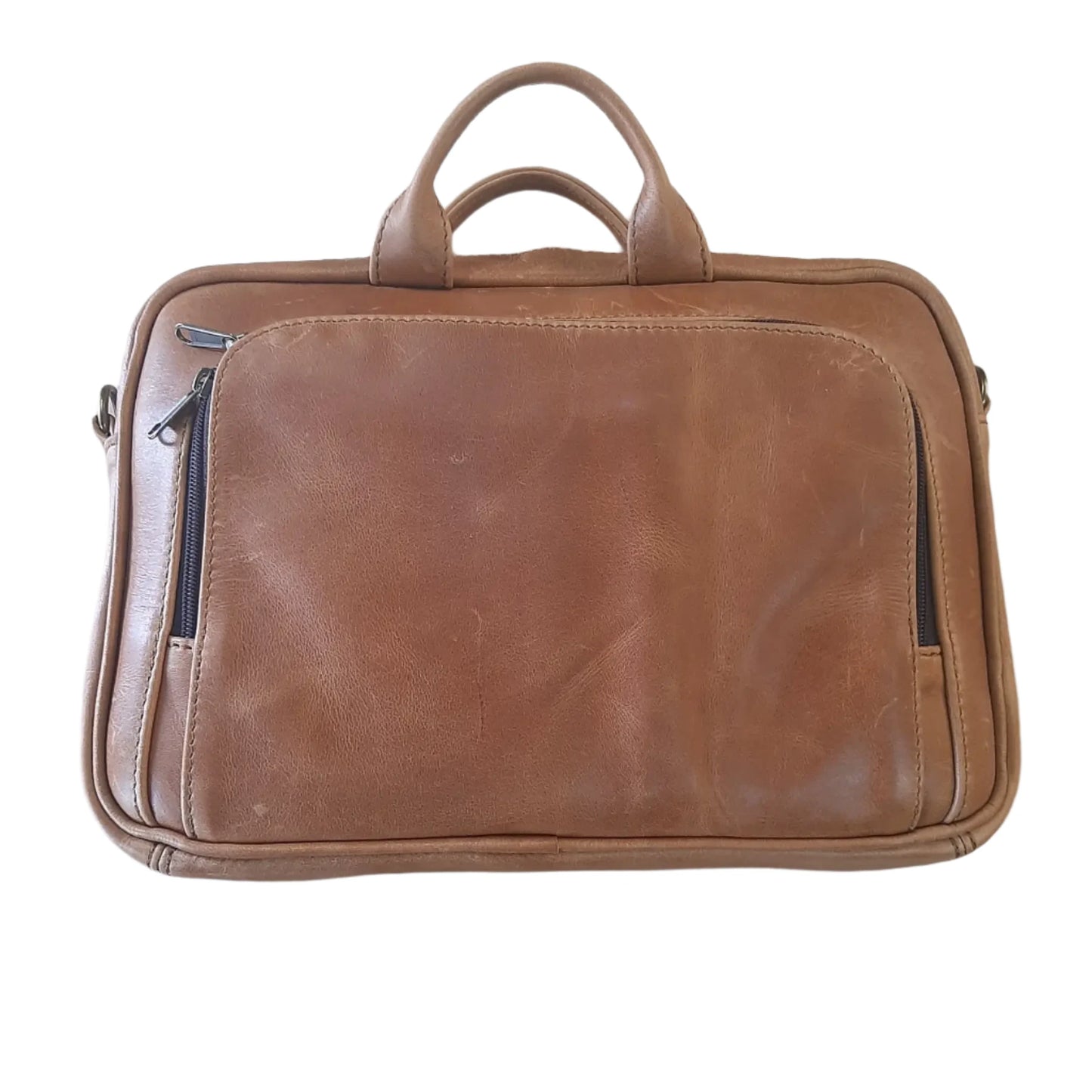 Iconic laptop briefcase 12 inches in Diesel toffee tan by cape Masai leather