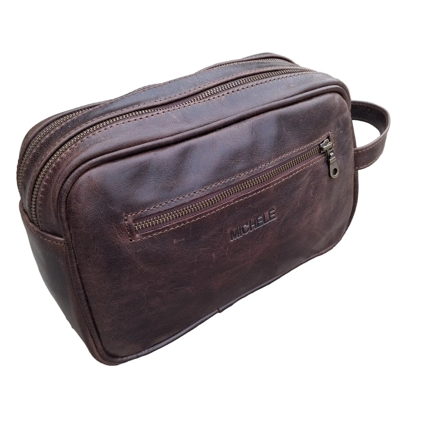 J boy toiletry bag in diesel brown colour on white background