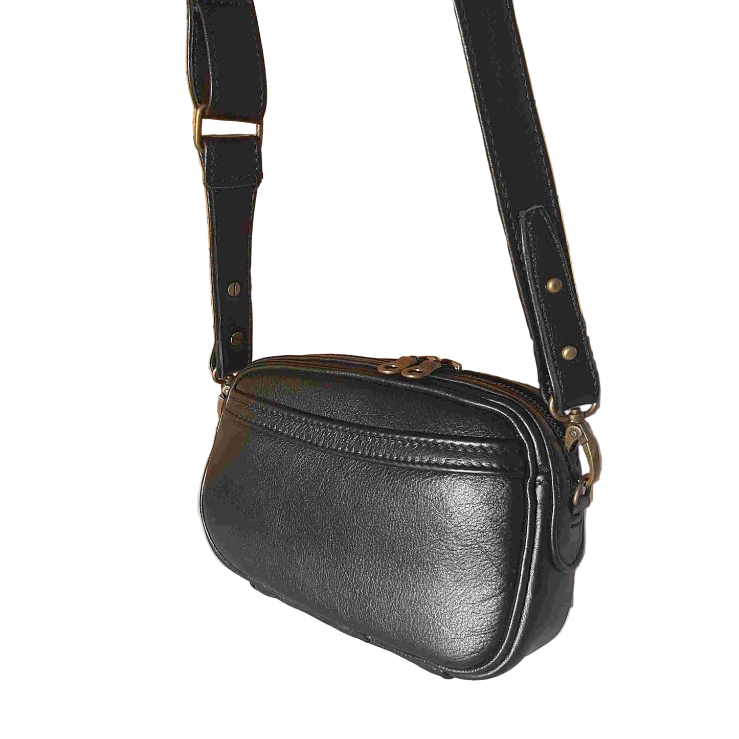 Hanging Lady X Leather Sling in black colour