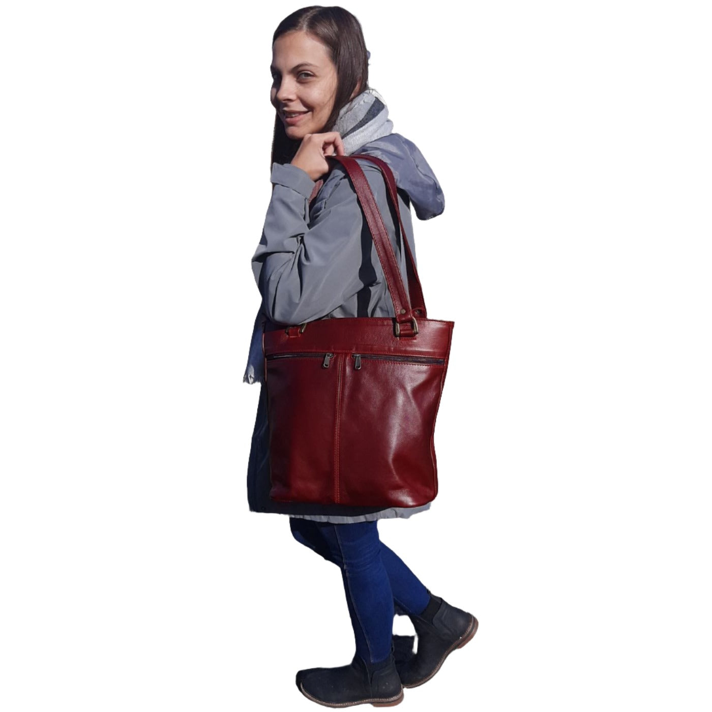 Lorex leather handbags in cherry red colour