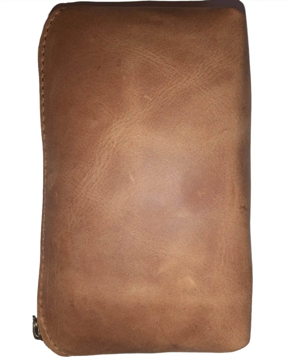 Beautiful genuine leather hand made makeup purse in toffee tan cow hide