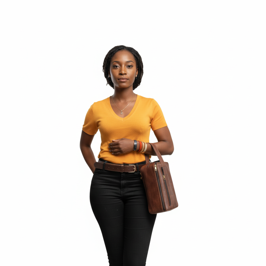 A lady carrying a toiletry-bags in pitstop cigar colour