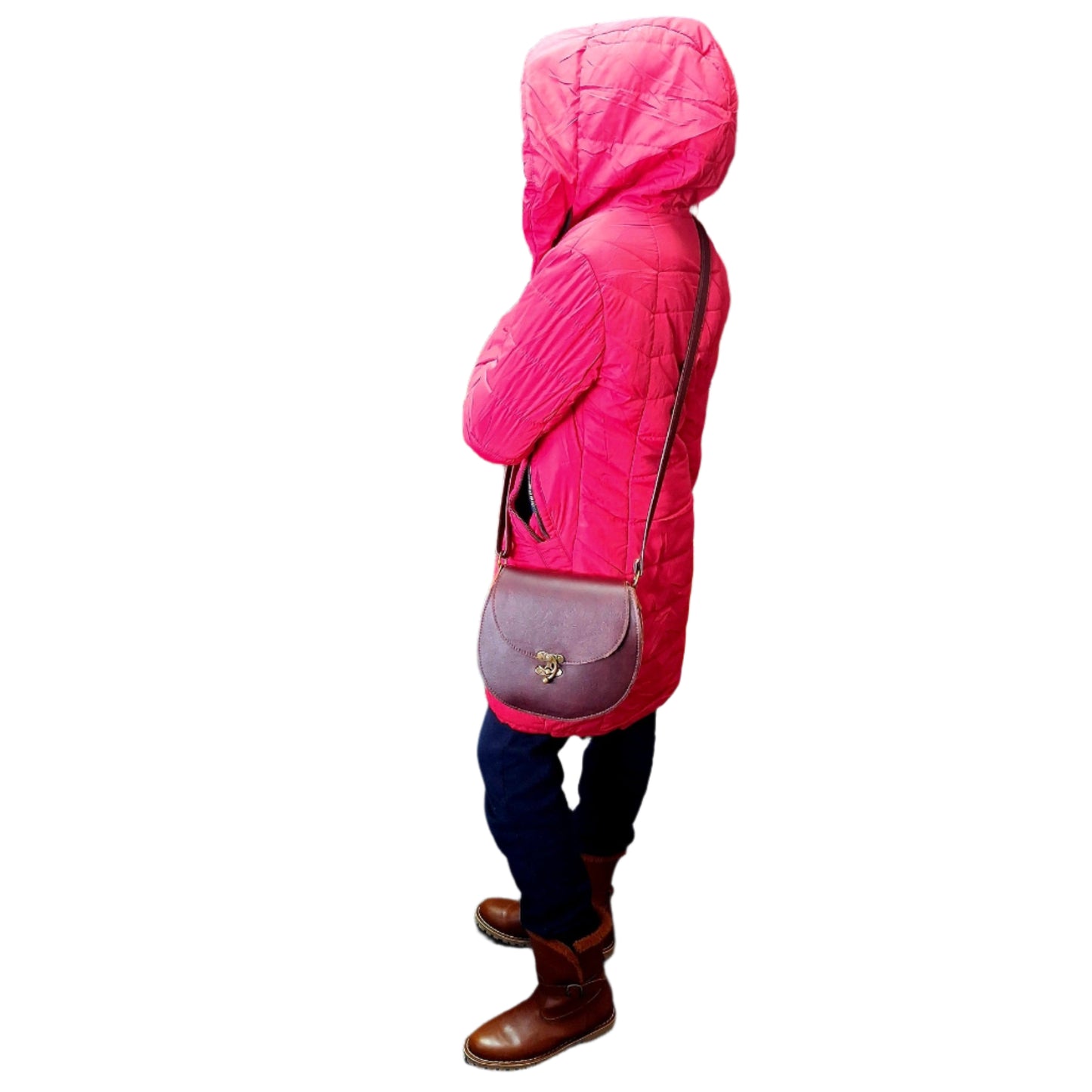 A girl carrying D Bag big leather bags / Mini Sandle bag in yellow made by Cape Masai leather in Cape Town