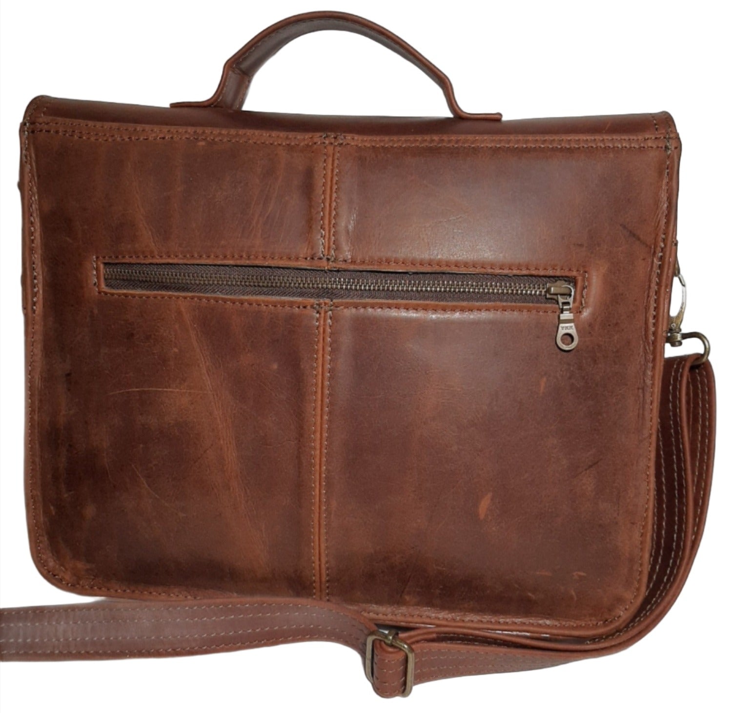 A beautiful genuine leather handmade Carryn 13-14" laptop bag in pitstop cigar / tobacco colour