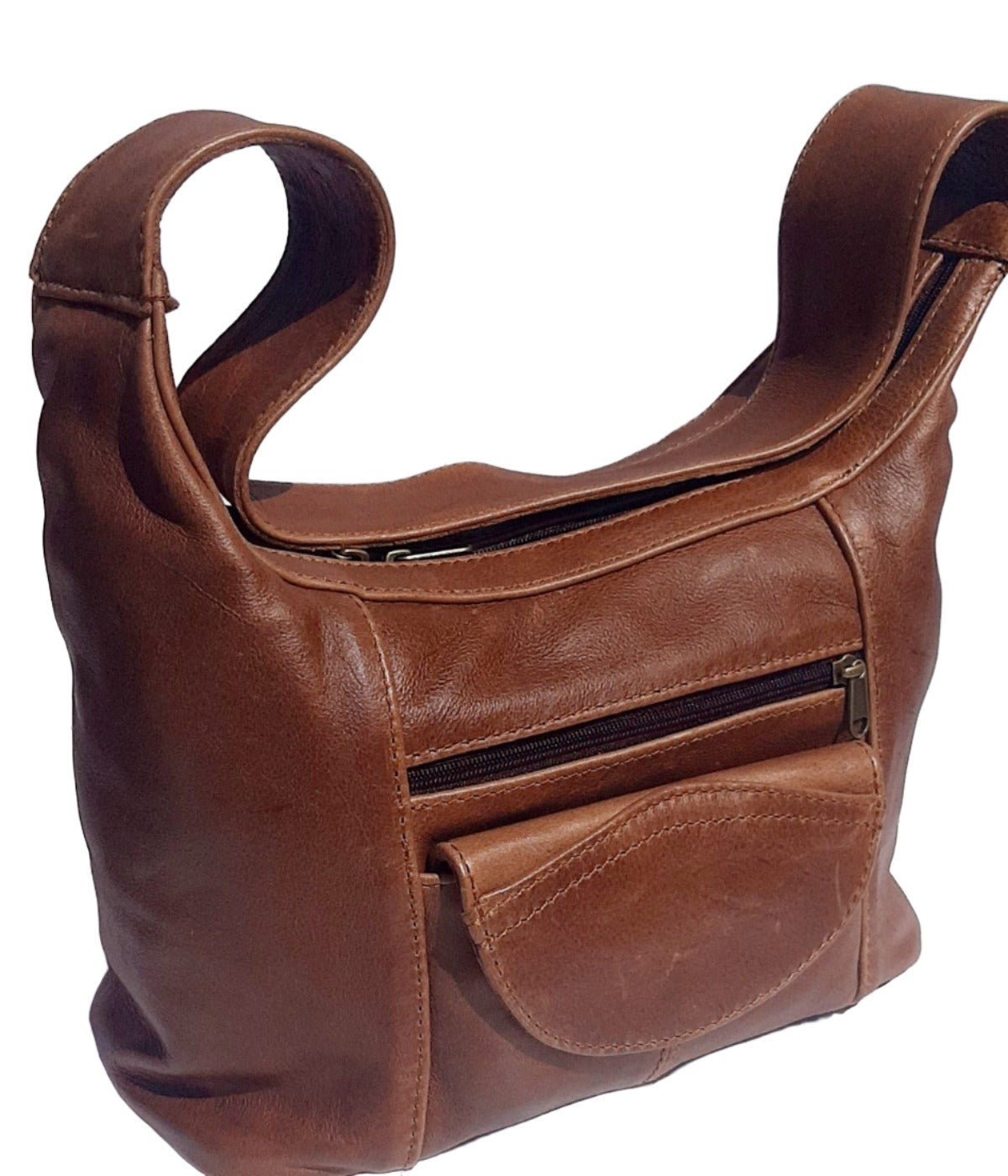 Gb7 leather bags with flap in pecan tan colour made by cape Masai Leather