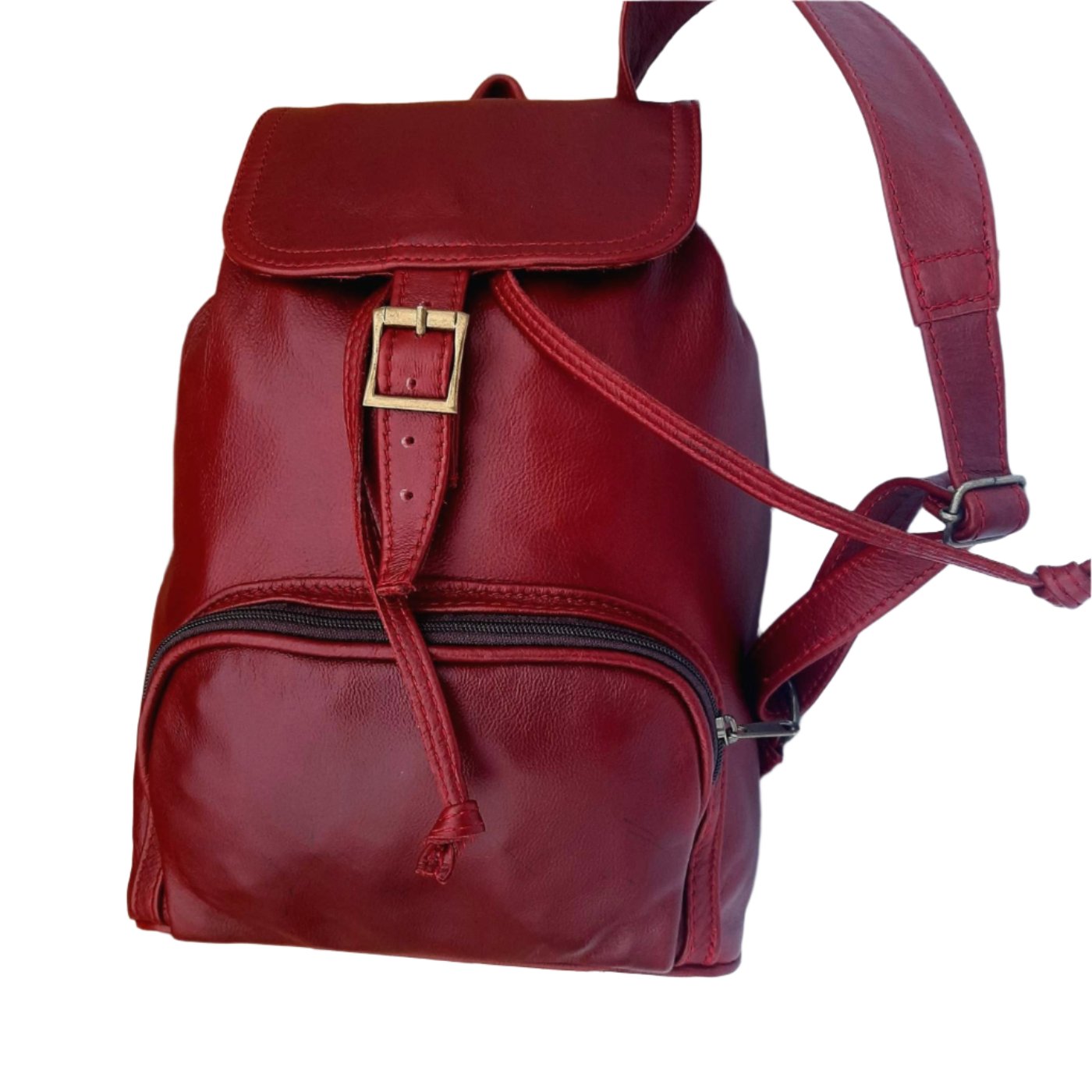 leather backpacks flap in cherry red  colour made by Cape Masai Leather