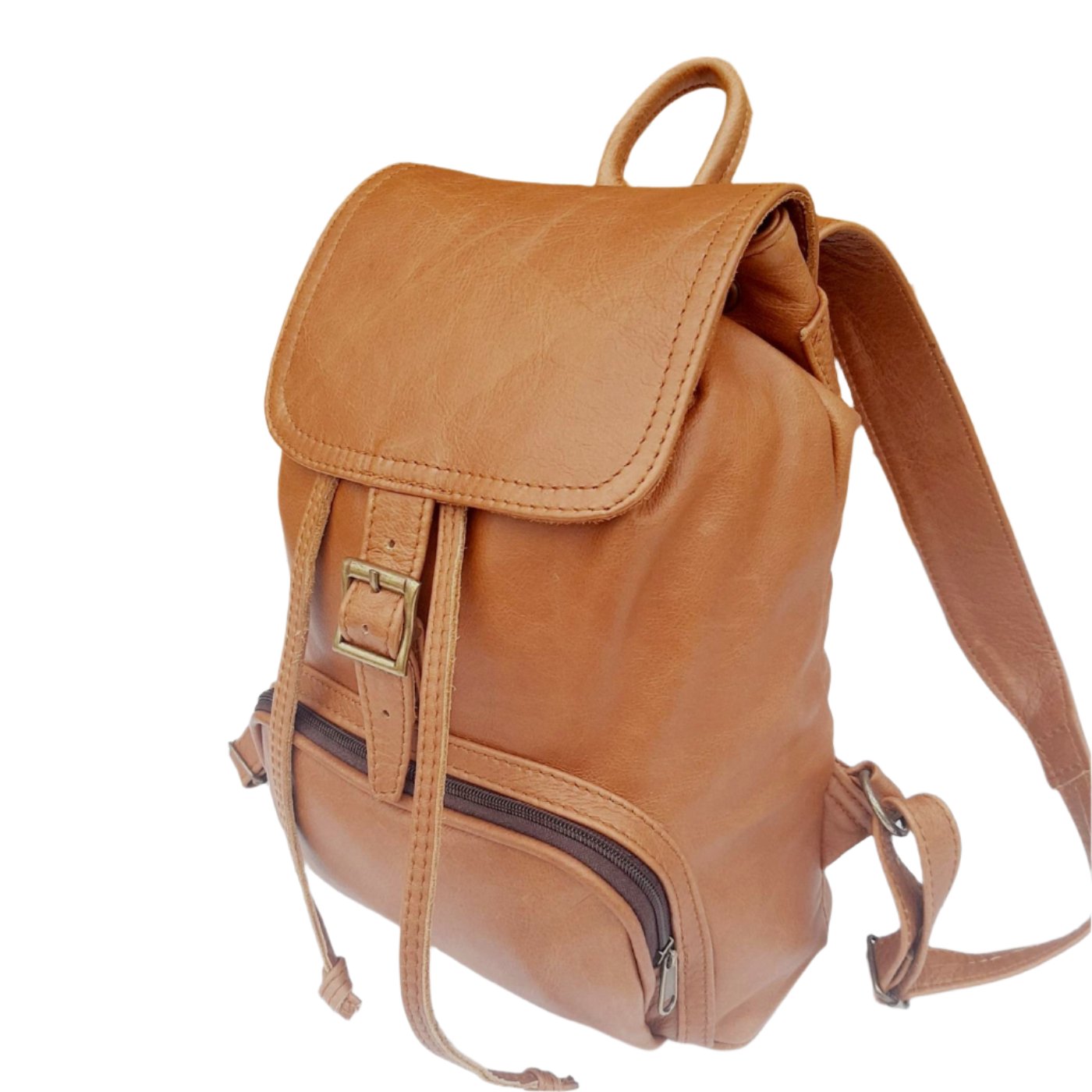 leather backpacks flap in ginger tan colour made by Cape Masai Leather