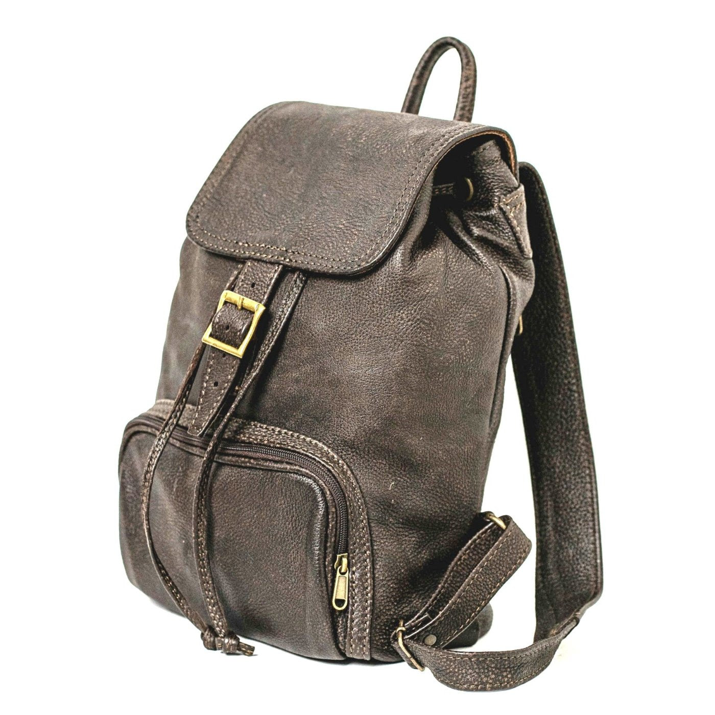 Leather Backpacks with flap in woodland's baffalo colour from Cape Masai leather
