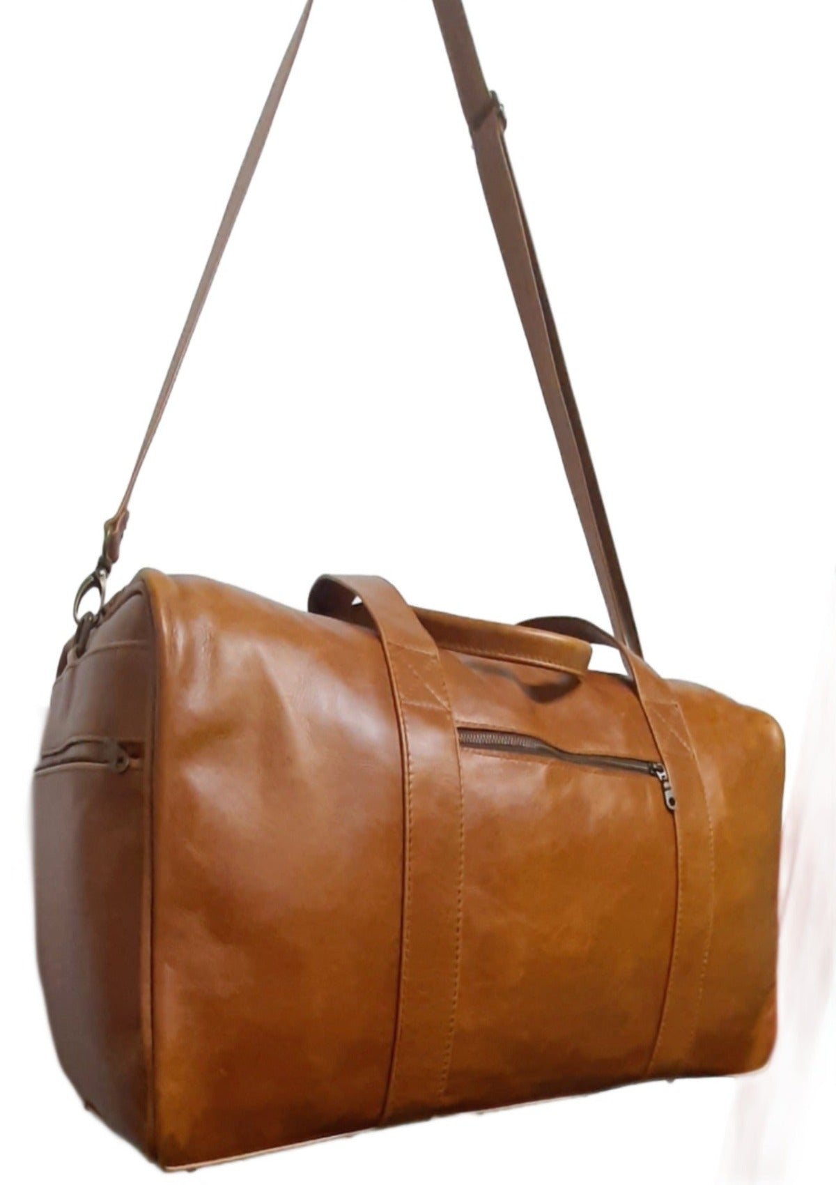 A beautiful light tan geniune leather travel bag extra large