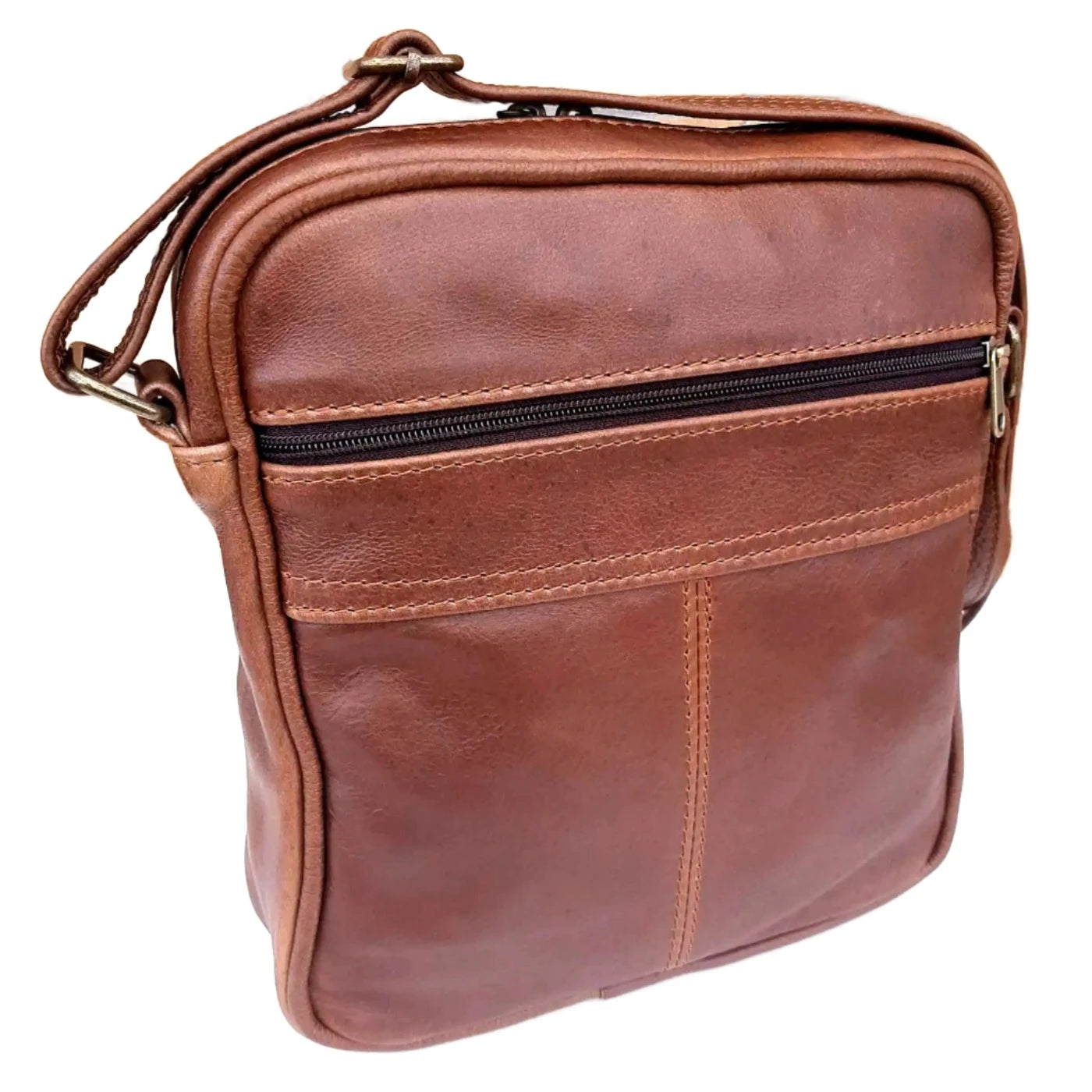 Men's Messenger bag in pecan tan colour, made by cape Masai Leather