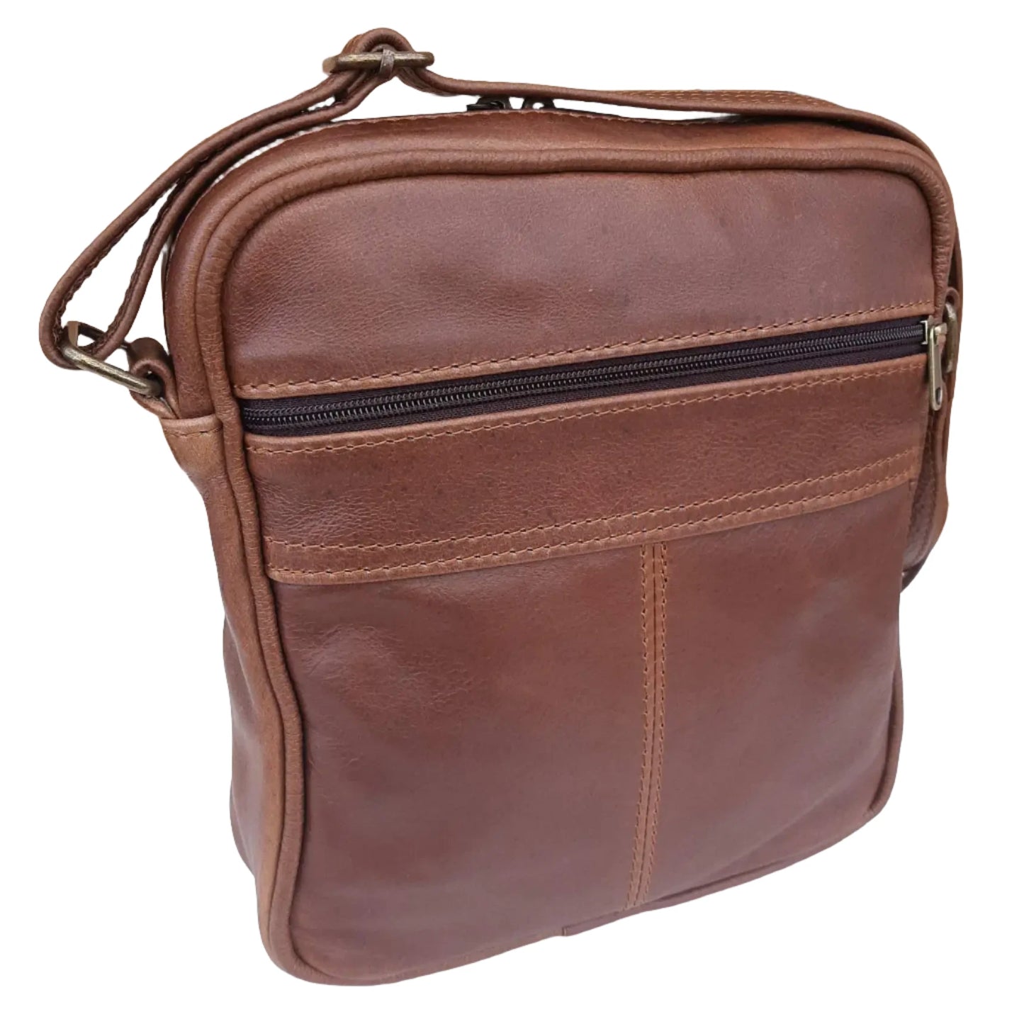 Men's Messenger bag in pecan tan colour, made by cape Masai Leather