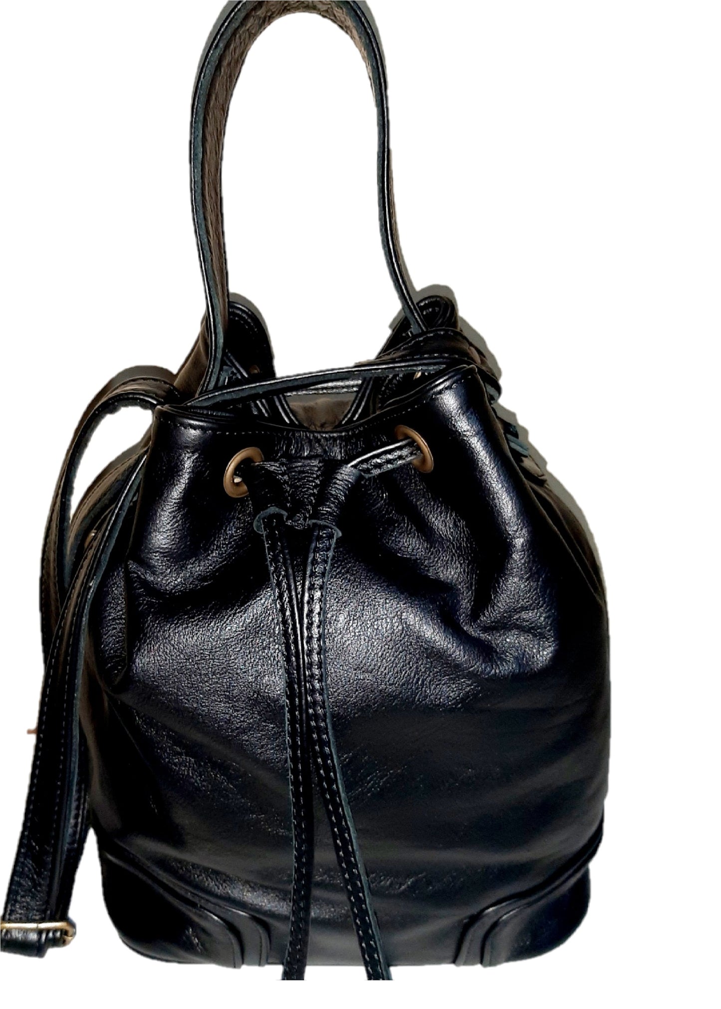 Tin bucket bags black is genuine leather hand made products by Cape Masai Leather in Cape Town South Africa.