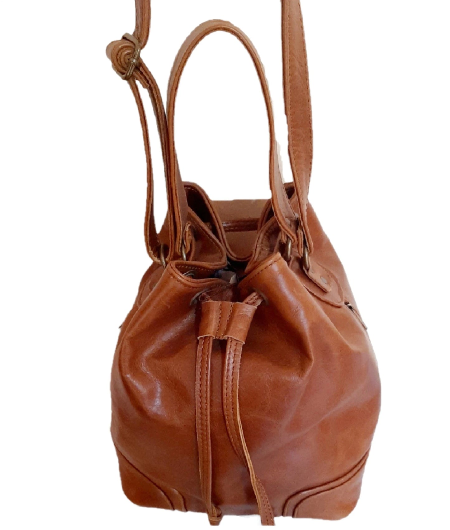 Tin bucket bags light tan is genuine leather hand made products by Cape Masai Leather in Cape Town South Africa.