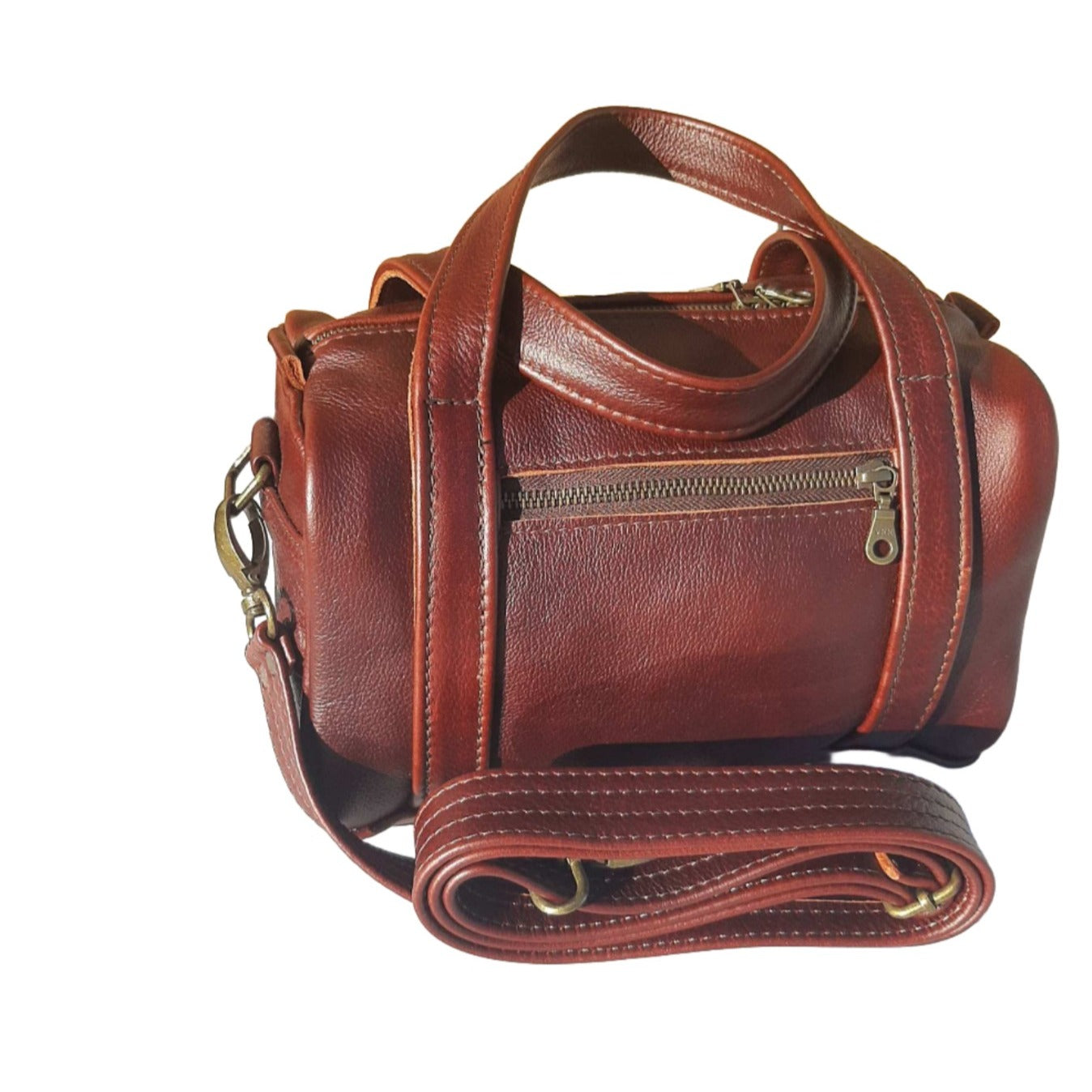 Alex Bathroom bags with Strap in dark  tan colour  from Cape Masai Leather 