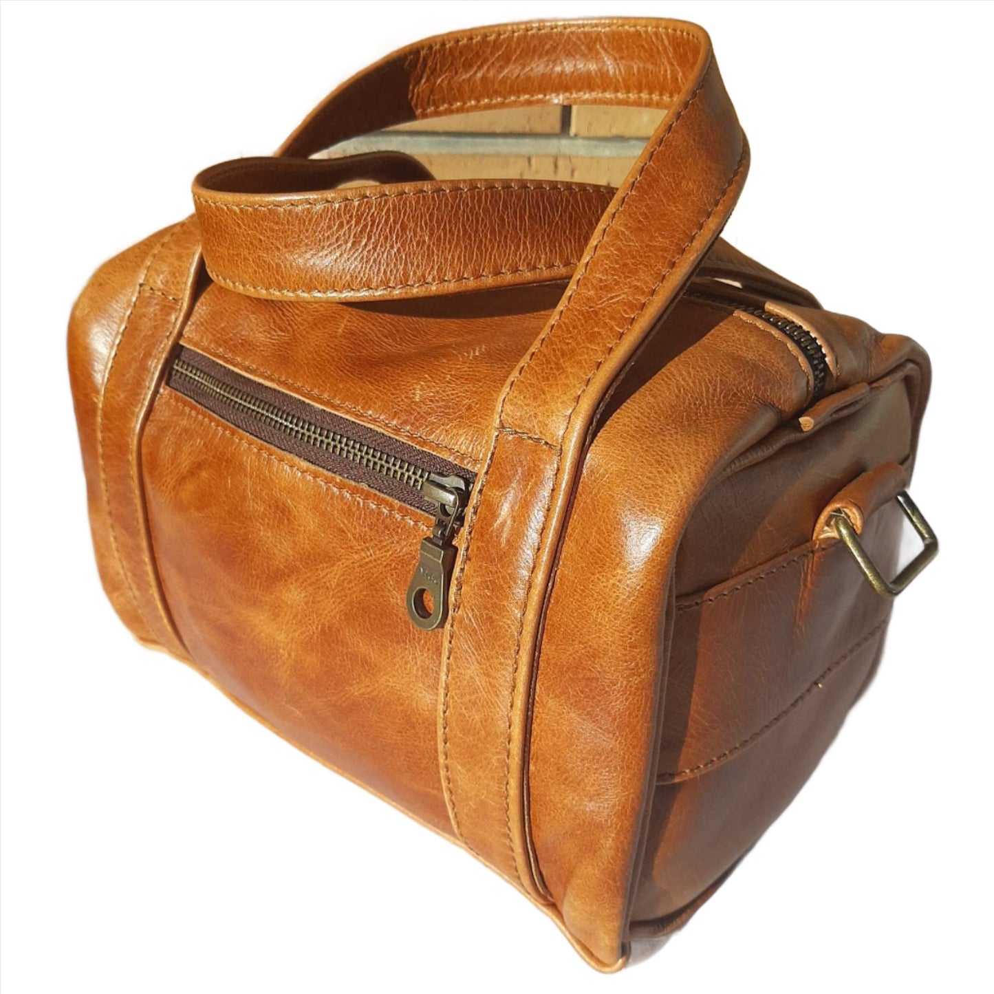 Alex Bathroom bags with Strap in light tan colour  from Cape Masai Leather 