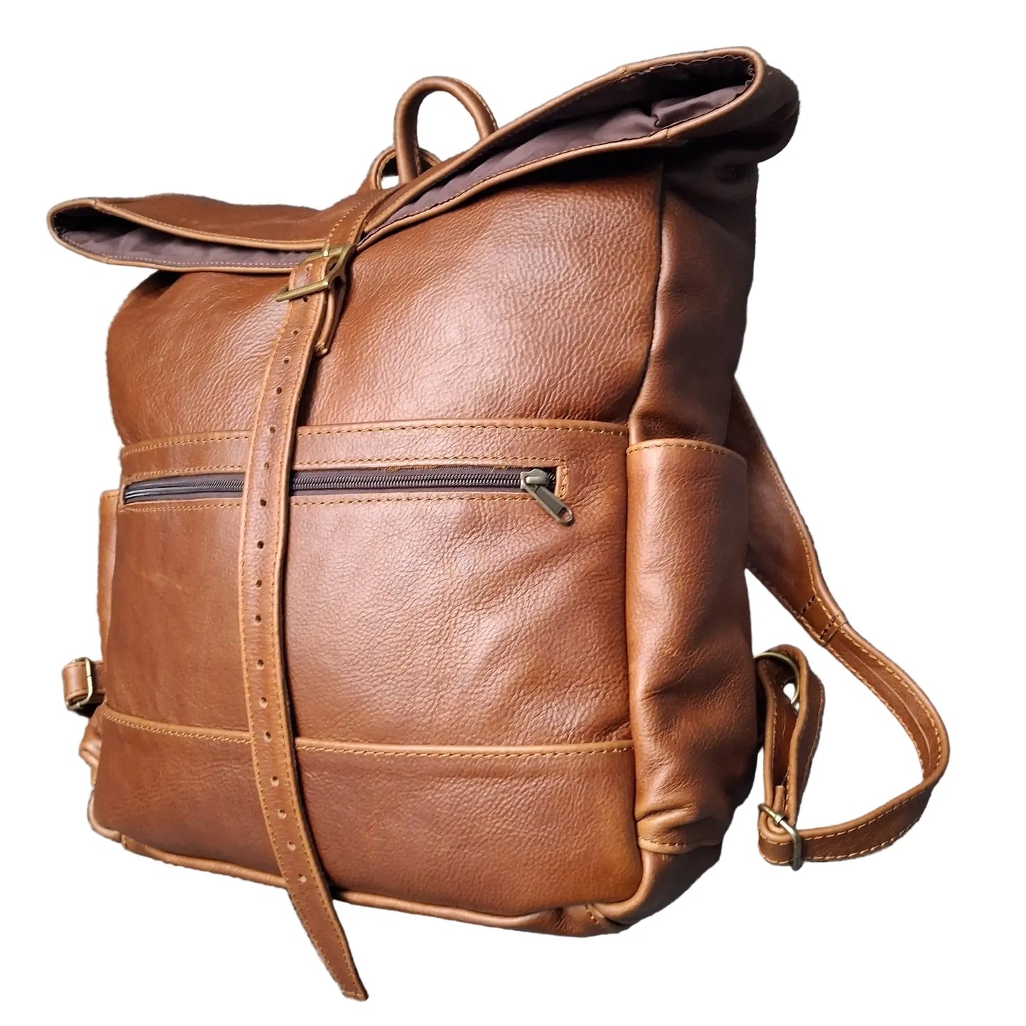 Barutile Leather Backpacks pecan tan colour on white background