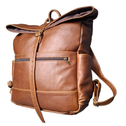 Barutile Leather Backpacks pecan tan colour on white background