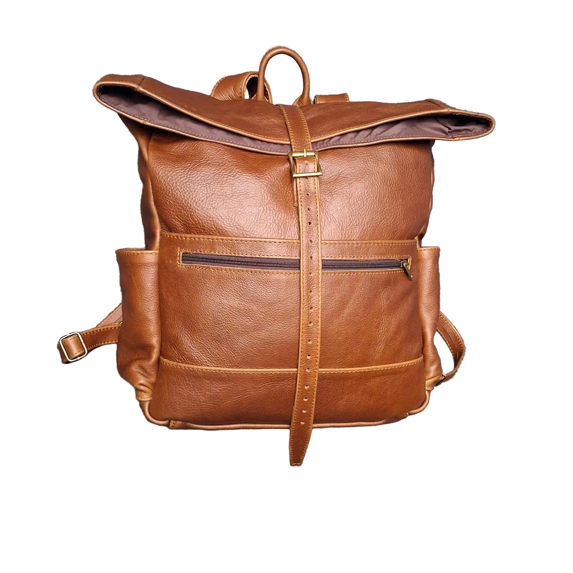 Barutile Leather Backpacks pecan tan colour on white background