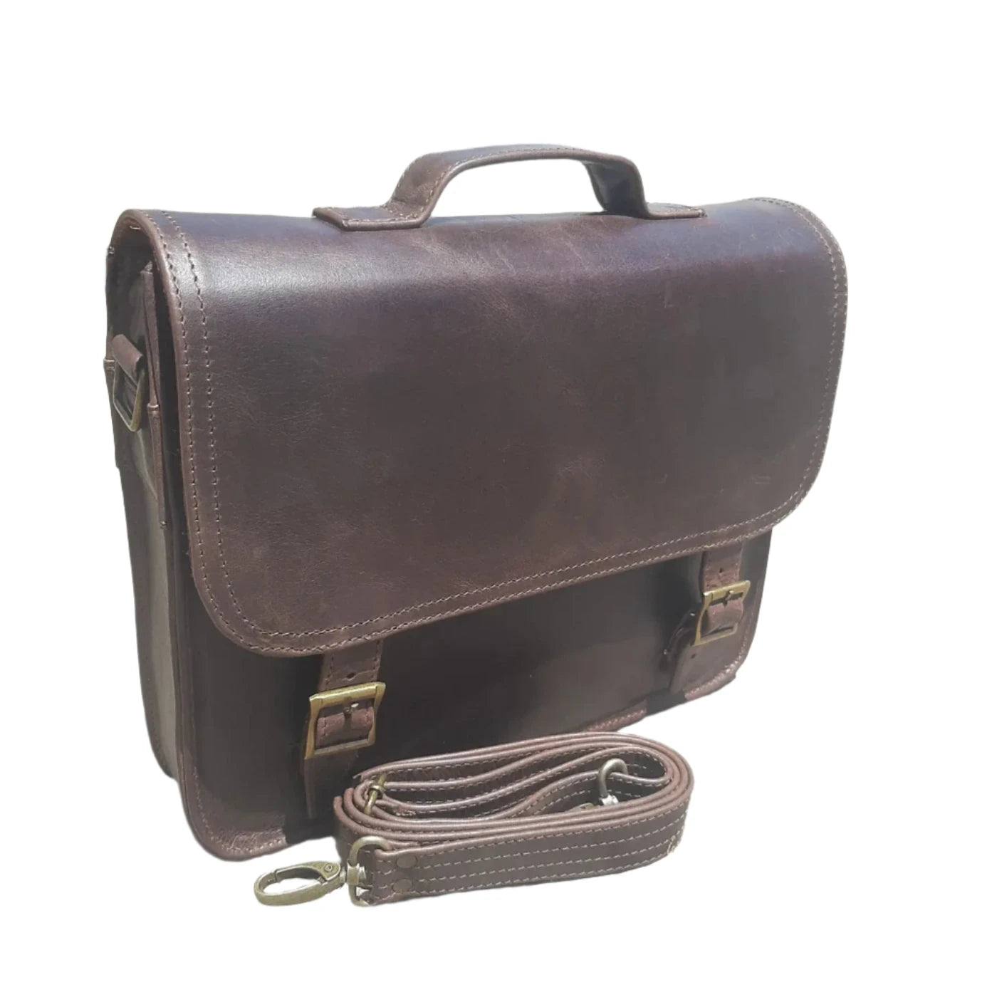 A beautiful genuine leather handmade Carryn 13-14" laptop bag in diesel brown colour