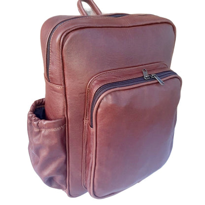 Genuine leather Everyday Laptop Backpacks 15" in oxblood with side pockets from Cape Masai Leather