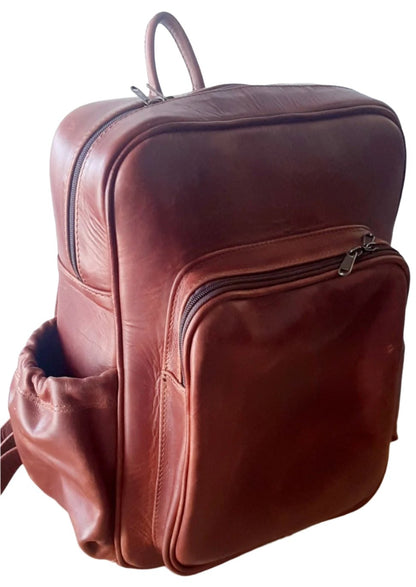 Genuine leather Everyday Laptop Backpacks 15" in pitstop cigar colour with side pockets from Cape Masai Leather