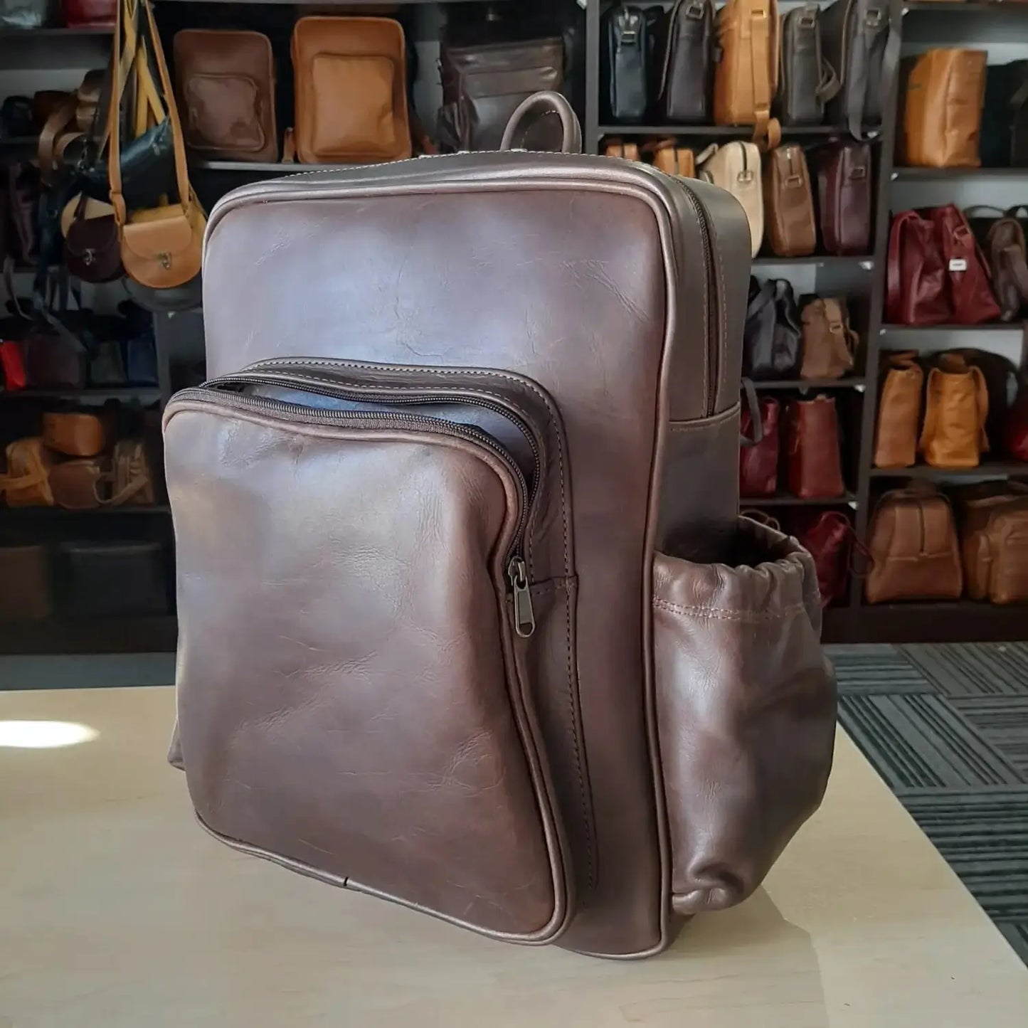 Genuine leather Everyday Laptop Backpacks 15" in diesel pitstop rust colour with side pockets from Cape Masai Leather