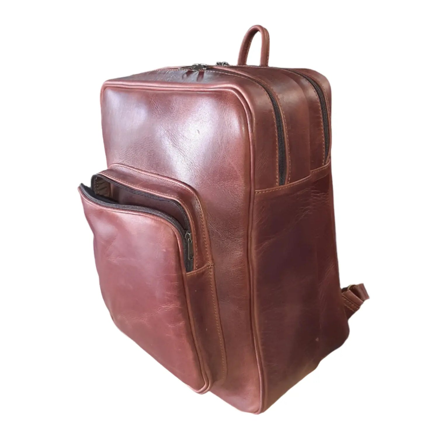 Everyday School Laptop Backpack in diesel pitstop cigar made by Cape Masai Leather.