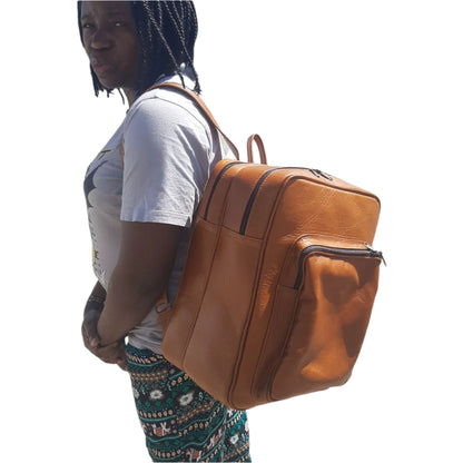 Everyday school Laptop backpacks in light tan colour without the side pockets