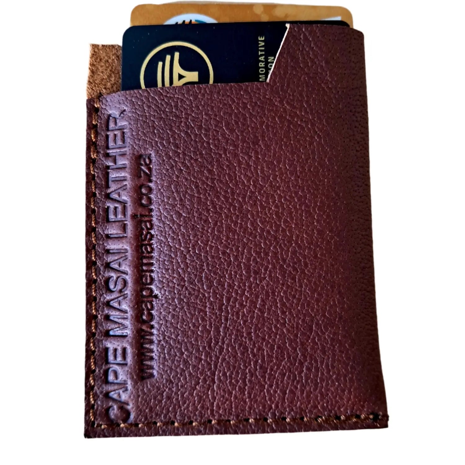 Genuine Leather Card Holder Wallet in Dark tan colour with cards inside