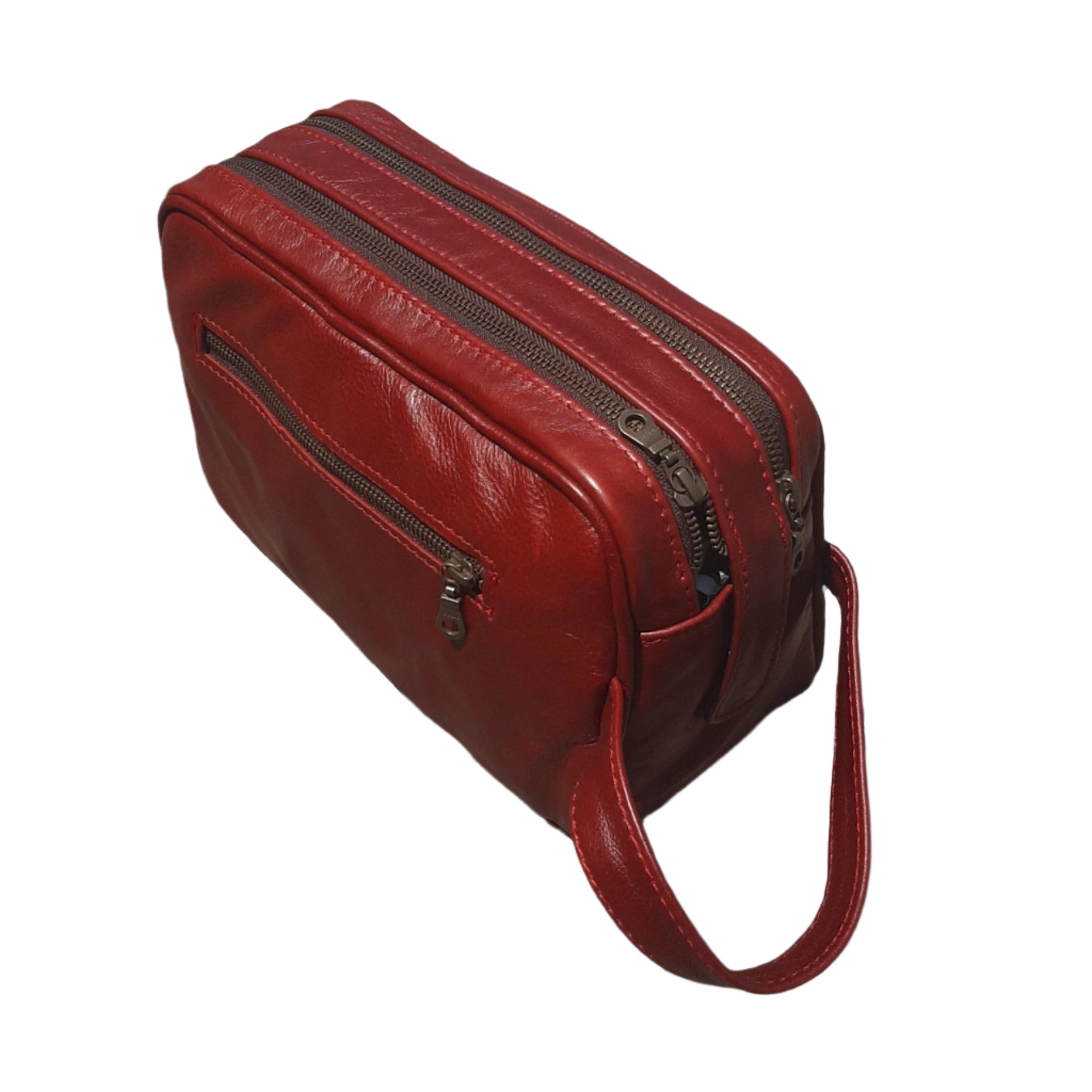 J boy toiletry bag in cherry red by Cape Masai leather 