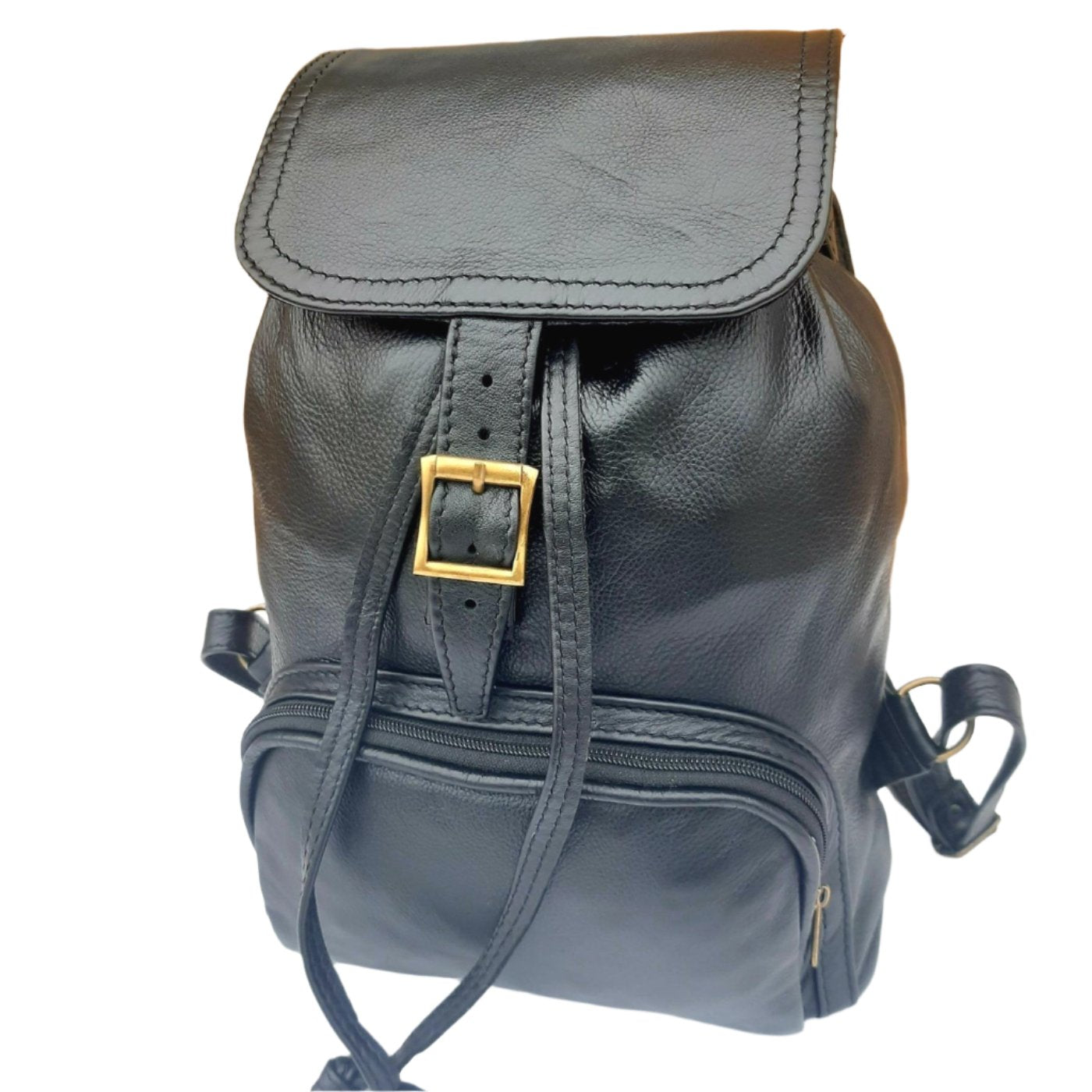 Leather Backpacks flap Dark tan