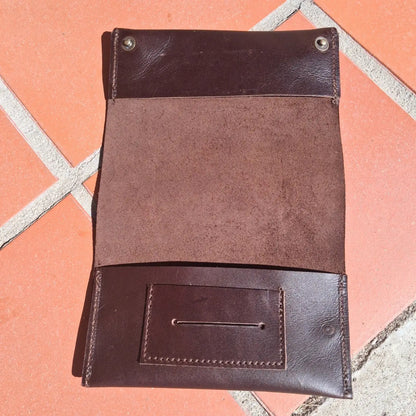 Open Leather Tobacco Pouch for rolling in diesel brown 