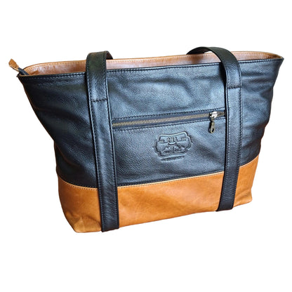 Linda Shopping leather bags in light tan & black by cape Masai Leather