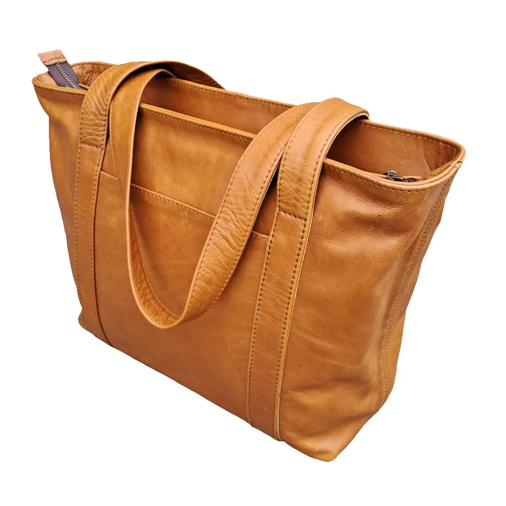 Linda Shopping leather bags in light tan front by cape Masai Leather