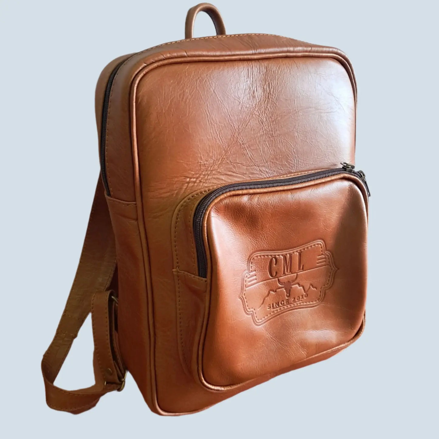 Masai Leather Laptop Backpack 14 Inches in Light tan colour with CML LOGO