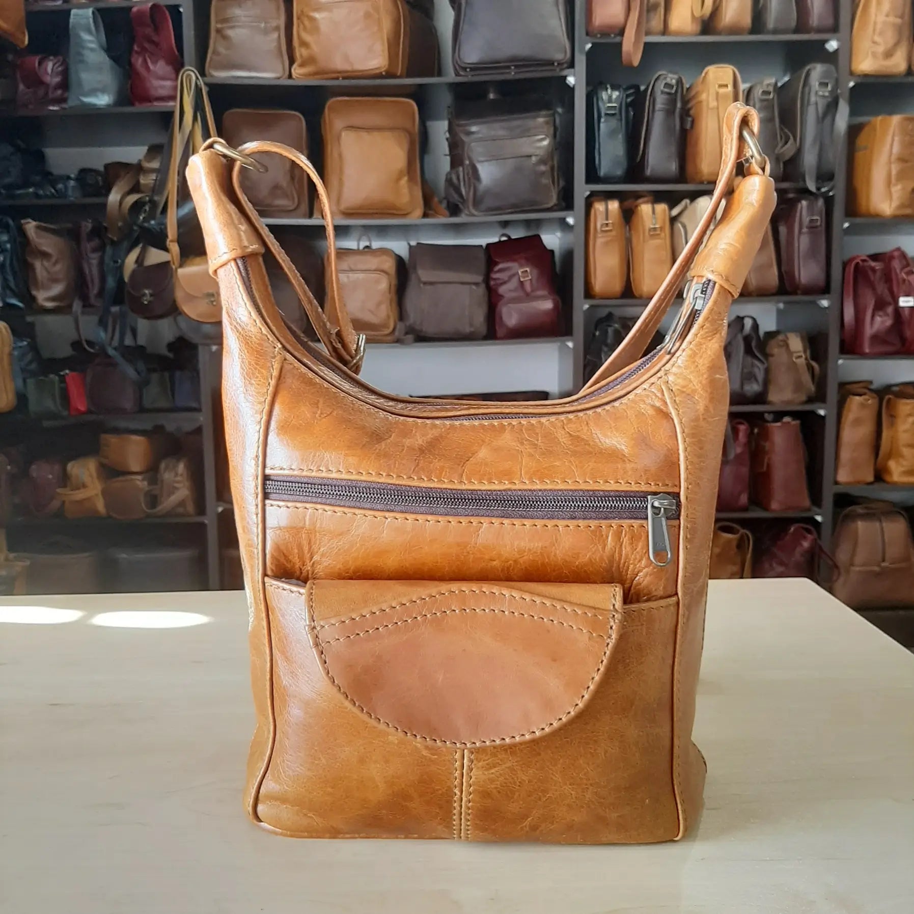 SH medium leather bags in light tan colour from Cape Masai Leather