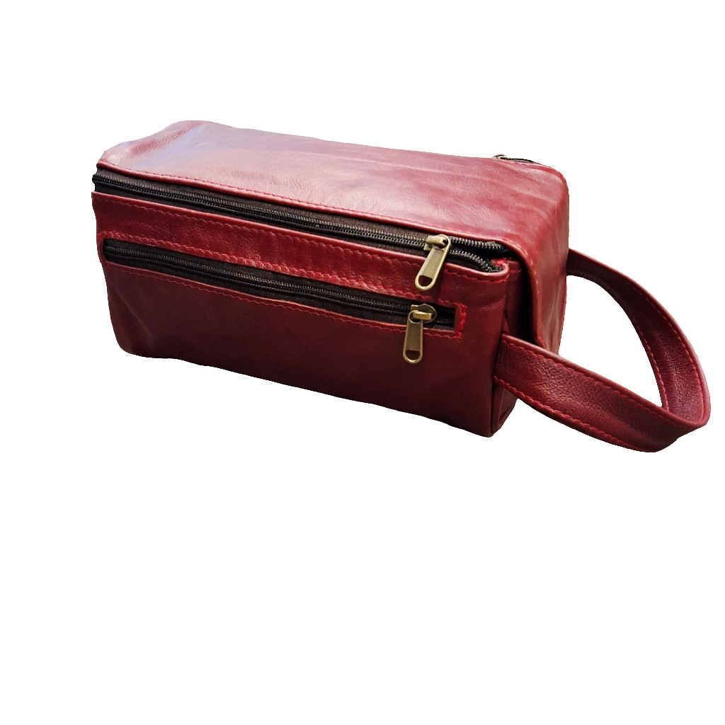 toiletry bags in cherry red colour