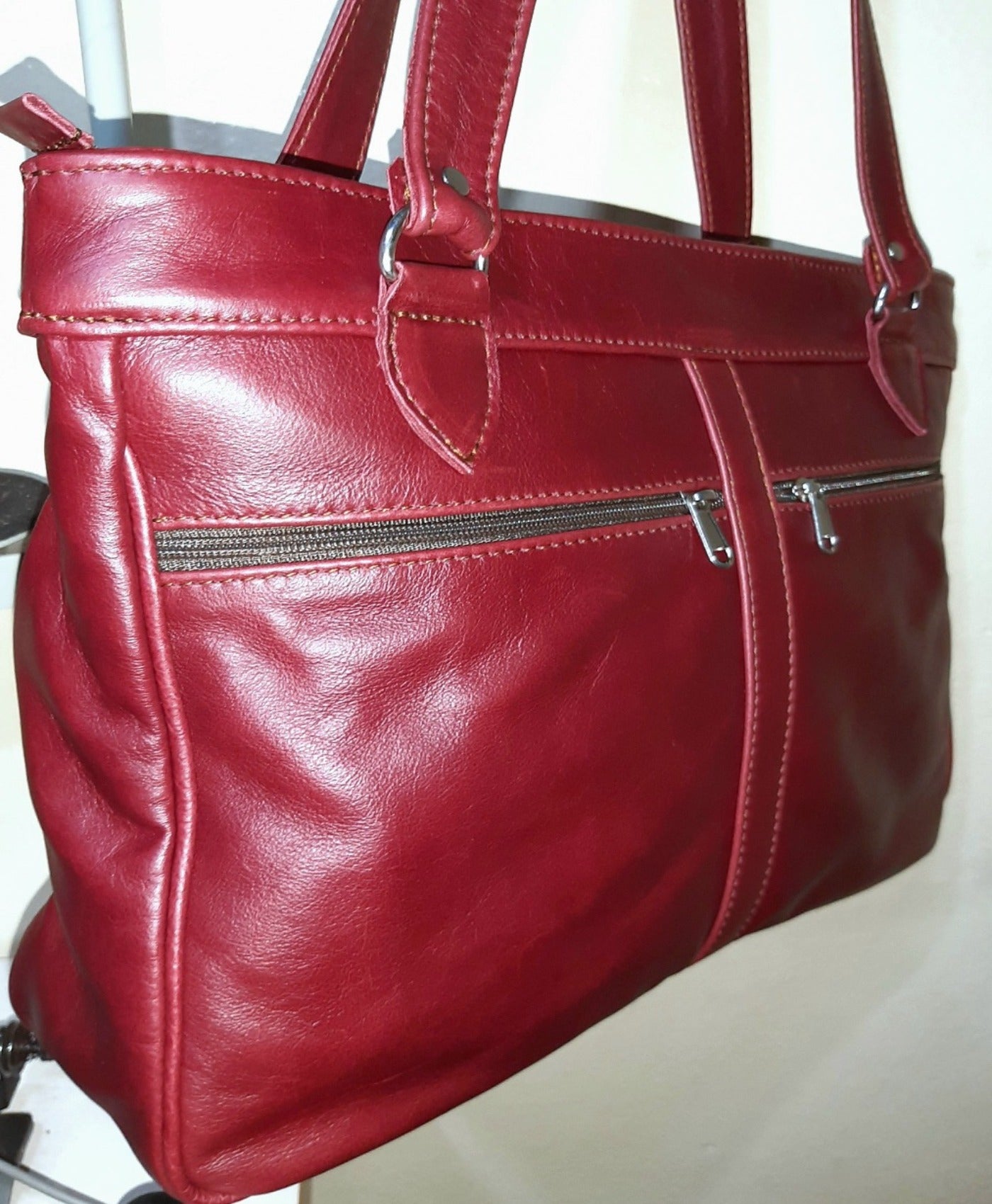 Tote leather bags Xl in cherry red colour made by  cape Masai Leather