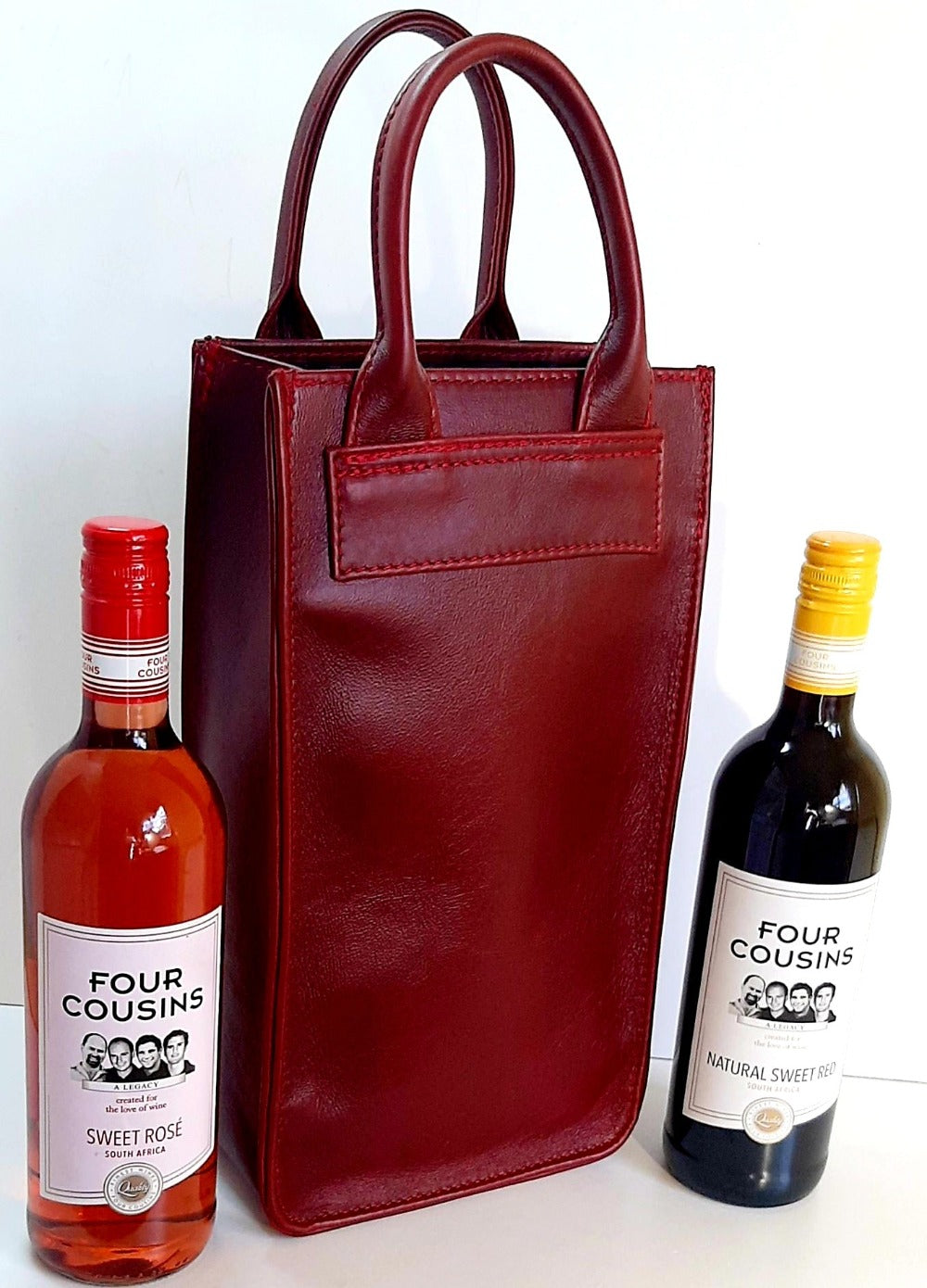Cape wine bags by Cape Masai Leather cherry red