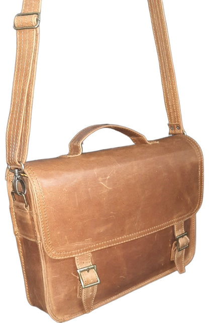 A beautiful genuine leather hand made Carryn 13-14" laptop bag in toffee tan colour 