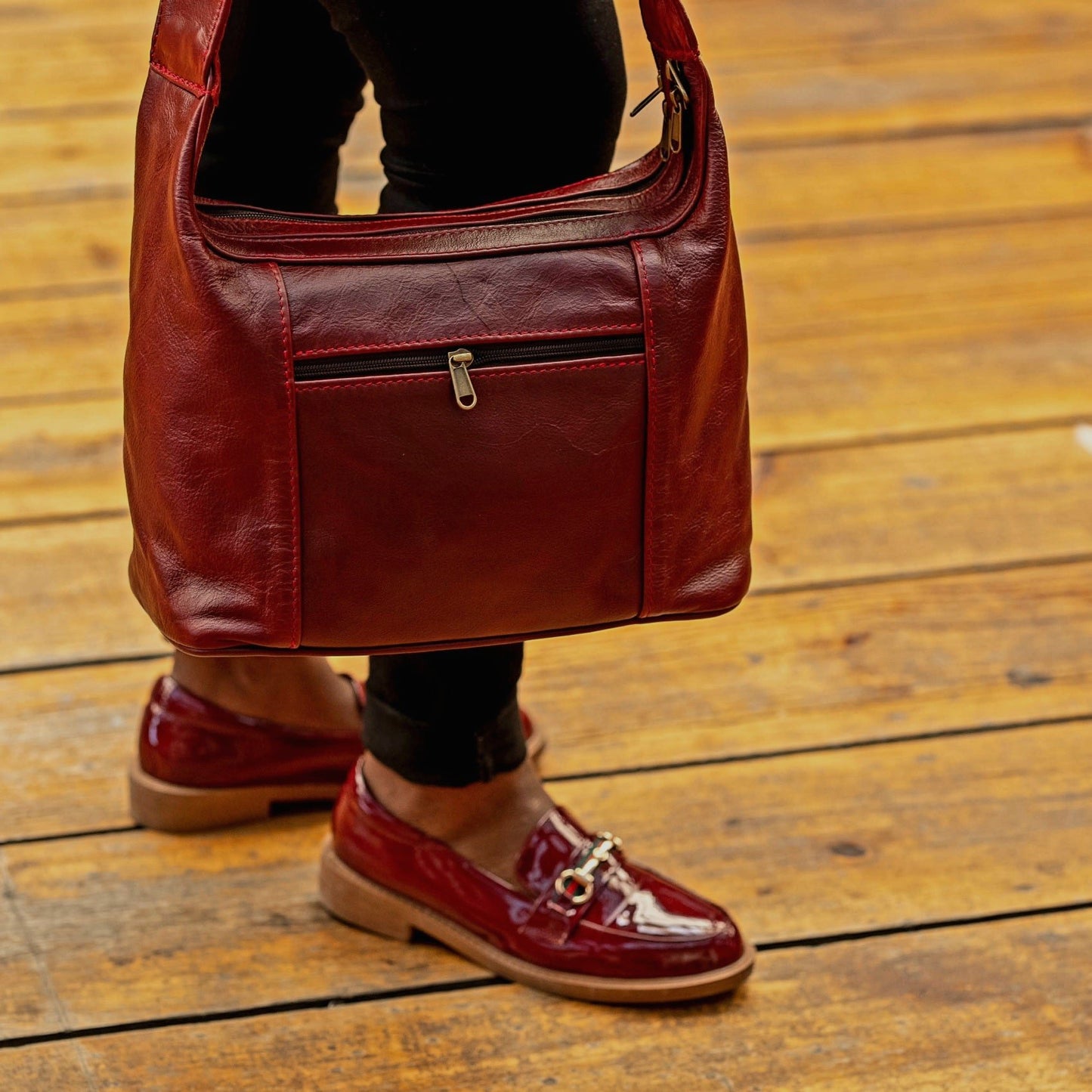 Gb7 leather bags in cherry red made by cape Masai Leather